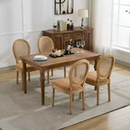 Set of 2 French Style Dining Chairs with Rattan Back and Linen Upholstery