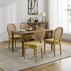 Set of 2 French Style Dining Chairs with Rattan Back and Linen Upholstery