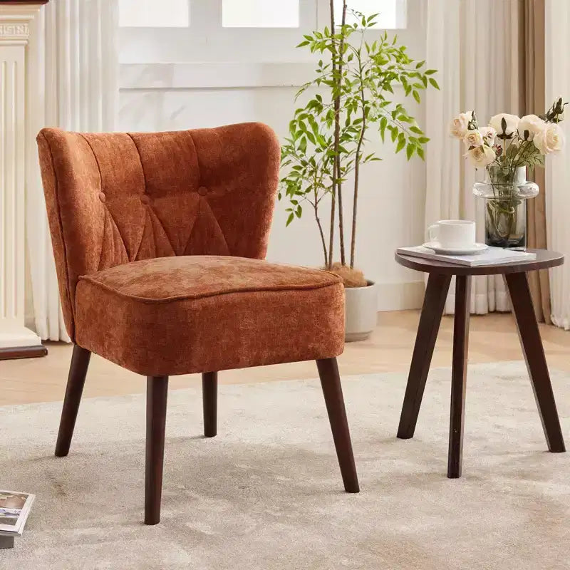 Mid Century Accent Chair with Solid Wood Legs and Upholstered Wingback