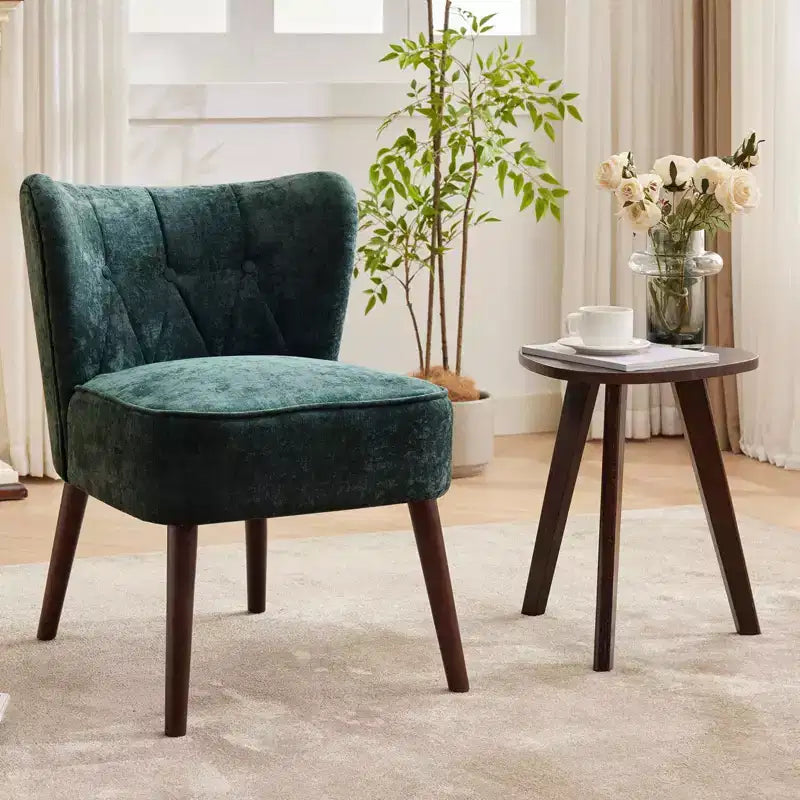 Mid Century Accent Chair with Solid Wood Legs and Upholstered Wingback