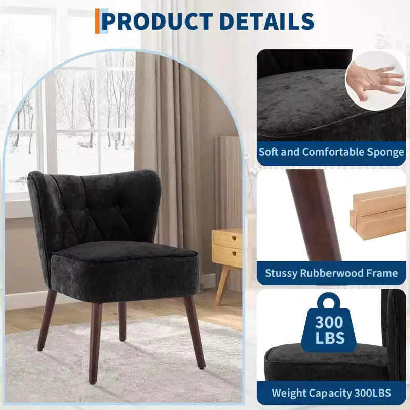 Mid Century Accent Chair with Solid Wood Legs and Upholstered Wingback