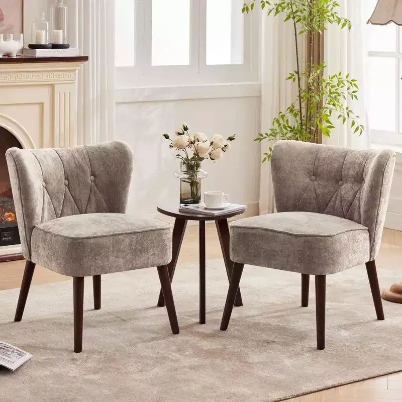 Mid Century Accent Chair with Solid Wood Legs and Upholstered Wingback