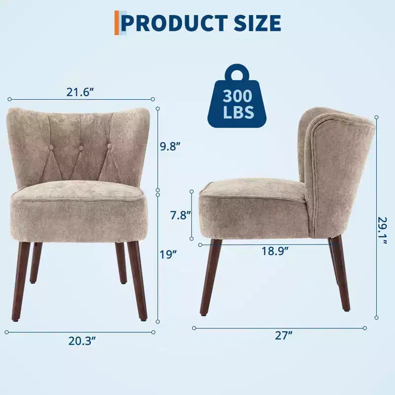 Mid Century Accent Chair with Solid Wood Legs and Upholstered Wingback