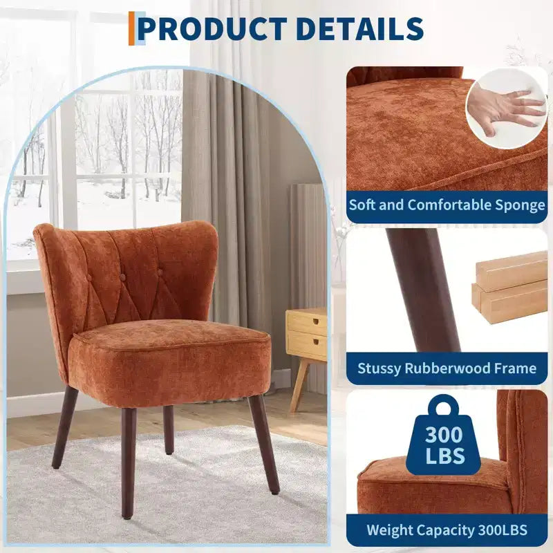Mid Century Accent Chair with Solid Wood Legs and Upholstered Wingback