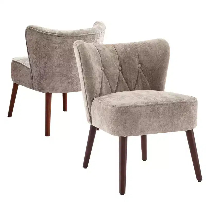 Mid Century Accent Chair with Solid Wood Legs and Upholstered Wingback