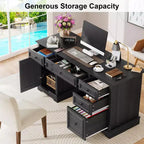 60" Farmhouse Executive Desk with Drawers and Cabinet – Rustic Wood Home Office Desk