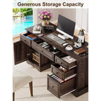 60" Farmhouse Executive Desk with Drawers and Cabinet – Rustic Wood Home Office Desk