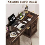 60" Farmhouse Executive Desk with Drawers and Cabinet – Rustic Wood Home Office Desk