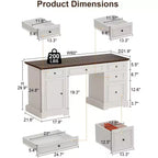 60" Farmhouse Executive Desk with Drawers and Cabinet – Rustic Wood Home Office Desk