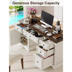 60" Farmhouse Executive Desk with Drawers and Cabinet – Rustic Wood Home Office Desk