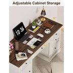 60" Farmhouse Executive Desk with Drawers and Cabinet – Rustic Wood Home Office Desk