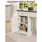 60" Farmhouse Executive Desk with Drawers and Cabinet – Rustic Wood Home Office Desk