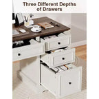 60" Farmhouse Executive Desk with Drawers and Cabinet – Rustic Wood Home Office Desk