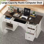60" Farmhouse Executive Desk with Drawers and Cabinet – Rustic Wood Home Office Desk