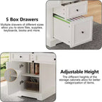 60" Farmhouse Executive Desk with Drawers and Cabinet – Rustic Wood Home Office Desk