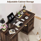 60" Farmhouse Executive Desk with Drawers and Cabinet – Rustic Wood Home Office Desk
