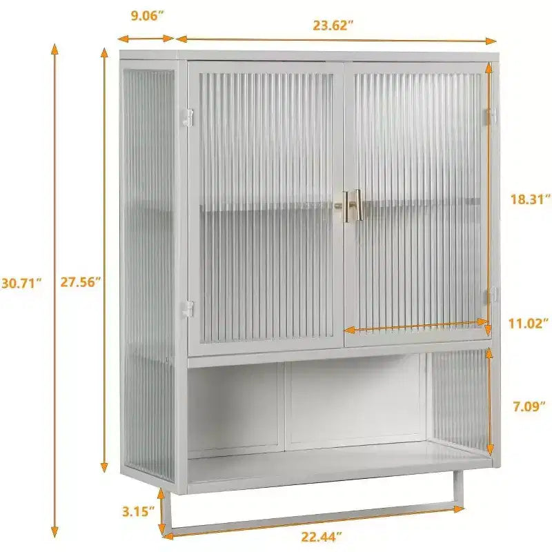 Wall-Mounted Bathroom Cabinet with Glass Door and Removable Shelves