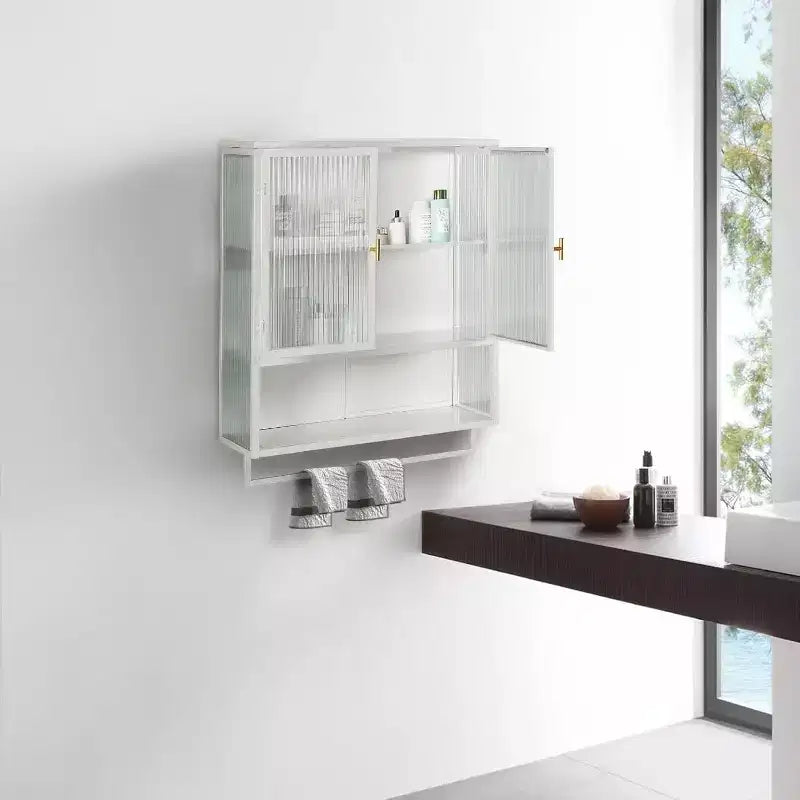 Wall-Mounted Bathroom Cabinet with Glass Door and Removable Shelves