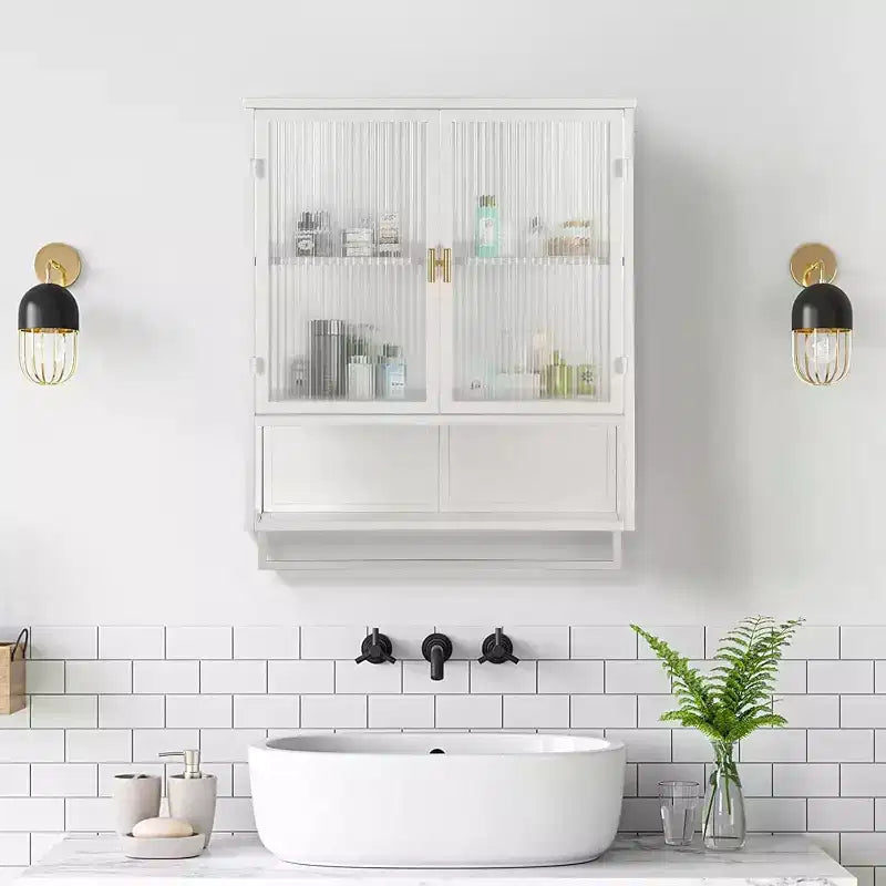 Wall-Mounted Bathroom Cabinet with Glass Door and Removable Shelves