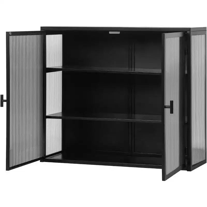 Wall-Mounted Bathroom Cabinet with Glass Door and Removable Shelves
