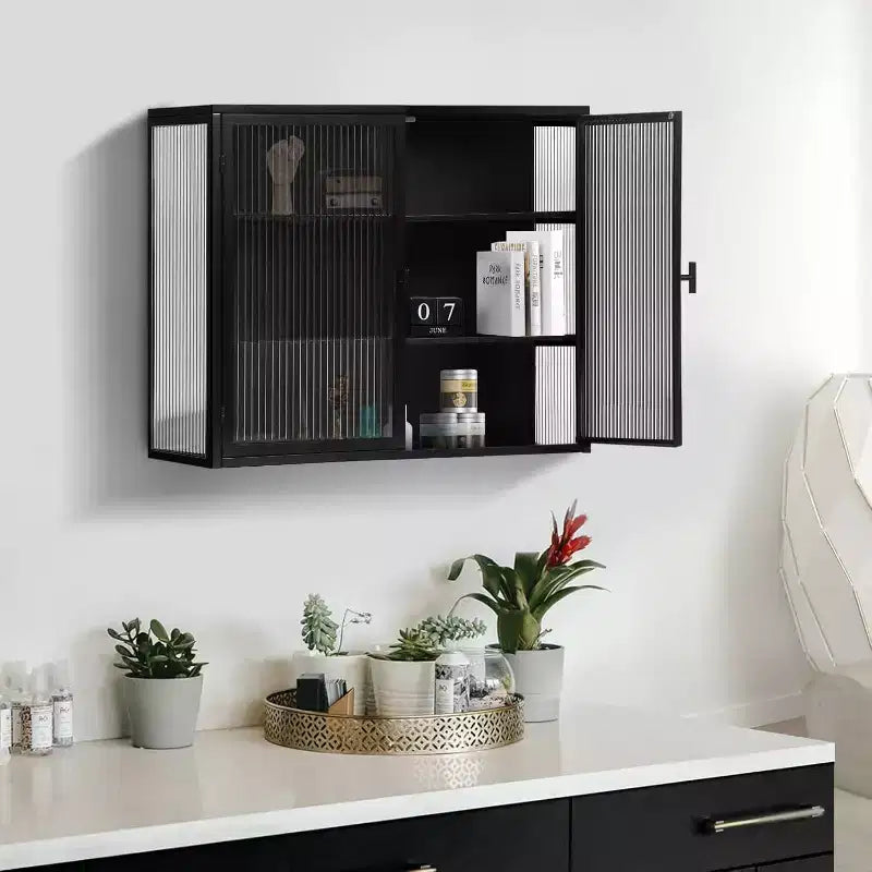 Wall-Mounted Bathroom Cabinet with Glass Door and Removable Shelves