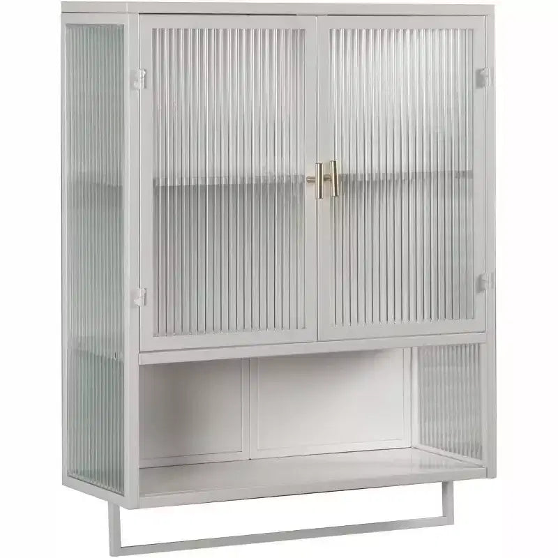 Wall-Mounted Bathroom Cabinet with Glass Door and Removable Shelves