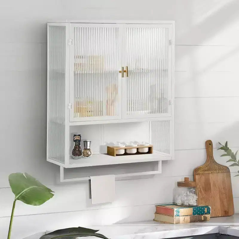 Wall-Mounted Bathroom Cabinet with Glass Door and Removable Shelves