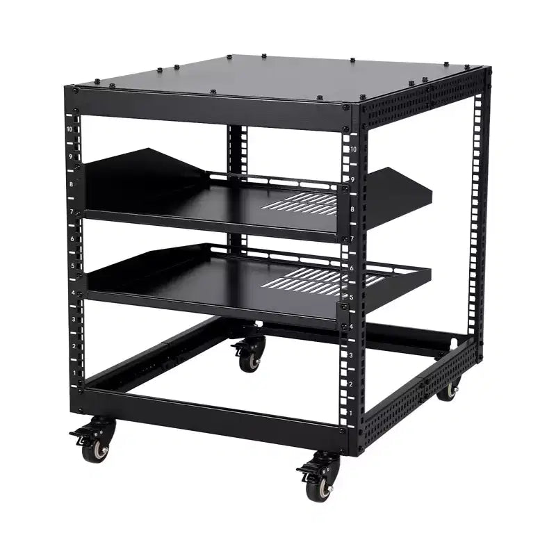 Open Frame Server Rack with Adjustable Depth, Wall Mount and Floor Standing, 19-Inch Rackmount Compatible
