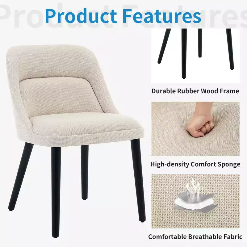 Set of 2 Upholstered Dining Chairs with Wood Legs