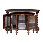 Vintage Round Nesting Coffee Table Set with Bamboo-Style Glass Doors & Beaded Legs, Walnut