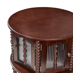 Vintage Round Nesting Coffee Table Set with Bamboo-Style Glass Doors & Beaded Legs, Walnut