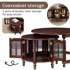 Vintage Round Nesting Coffee Table Set with Bamboo-Style Glass Doors & Beaded Legs, Walnut