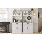 70" Tall Kitchen Pantry Cabinet with Microwave Stand and Coffee Bar, Freestanding Hutch with 4 Doors and Adjustable Shelves
