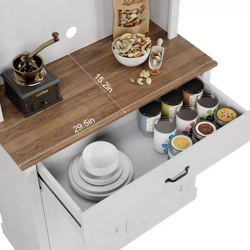 70" Tall Kitchen Pantry Cabinet with Microwave Stand and Coffee Bar, Freestanding Hutch with 4 Doors and Adjustable Shelves
