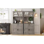 70" Tall Kitchen Pantry Cabinet with Microwave Stand and Coffee Bar, Freestanding Hutch with 4 Doors and Adjustable Shelves