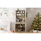 70" Tall Kitchen Pantry Cabinet with Microwave Stand and Coffee Bar, Freestanding Hutch with 4 Doors and Adjustable Shelves