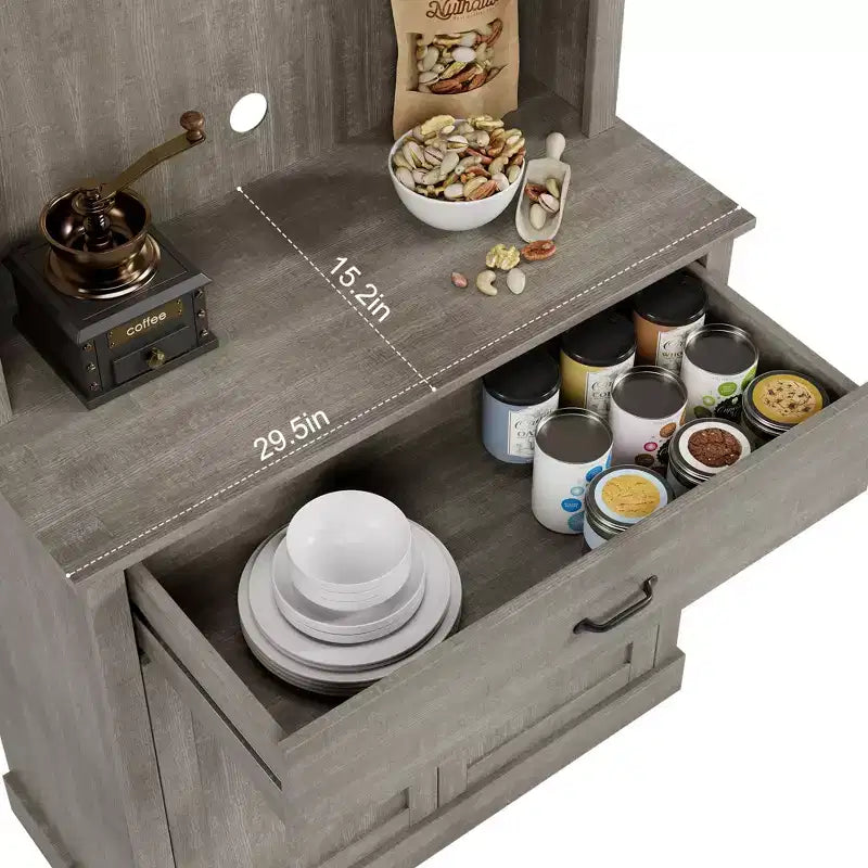 70" Tall Kitchen Pantry Cabinet with Microwave Stand and Coffee Bar, Freestanding Hutch with 4 Doors and Adjustable Shelves