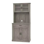 70" Tall Kitchen Pantry Cabinet with Microwave Stand and Coffee Bar, Freestanding Hutch with 4 Doors and Adjustable Shelves