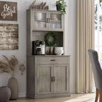 COZONY 70 Tall Kitchen Pantry Cabinet with Microwave Stand&Coffee Bar Wooden Freestanding Hutch with 4 Doors & Adjustable Shelves for Dining Room