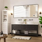 72 x 36 Black Metal Framed Wall Mirror with 3X Magnifying Mirror, Hangs Horizontally or Vertically