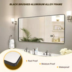 72 x 36 Black Metal Framed Wall Mirror with 3X Magnifying Mirror, Hangs Horizontally or Vertically