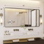 72 x 36 Black Metal Framed Wall Mirror with 3X Magnifying Mirror, Hangs Horizontally or Vertically