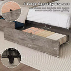 Metal Platform Bed with Storage Drawers, LED Lights and Charging Station