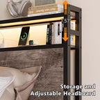 Metal Platform Bed with Storage Drawers, LED Lights and Charging Station