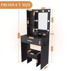 Vanity Table with Mirror and LED Lights, Storage Dressing Desk with Power Outlet and Stool