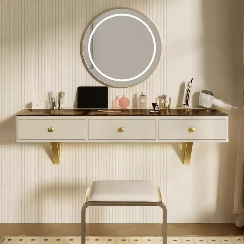 Wall-Mounted Floating Vanity Table with Drawers