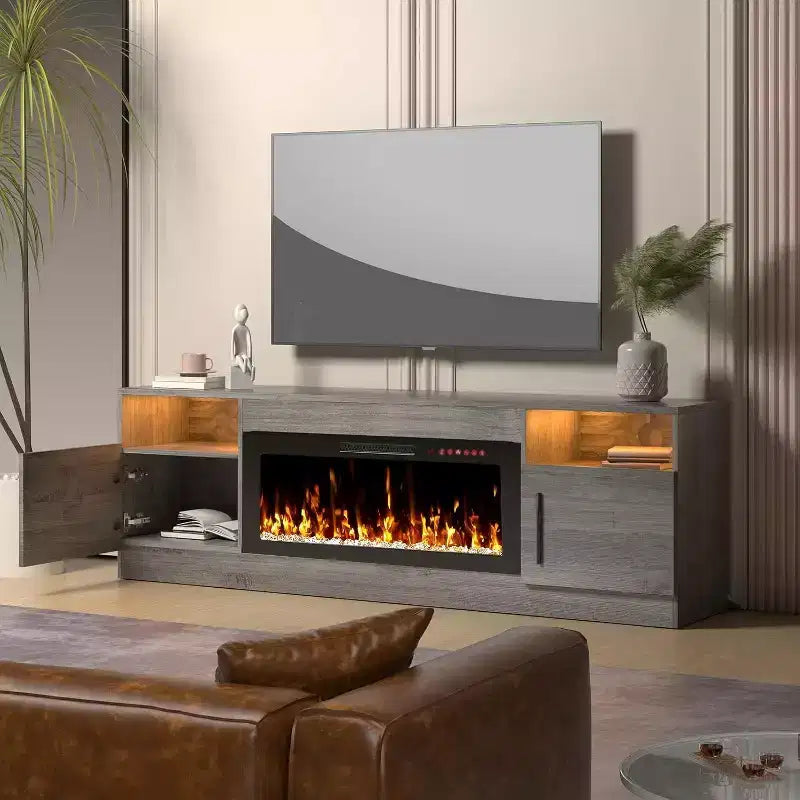 70" Wooden TV Stand for TVs Up to 75", Entertainment Center with Storage and Electric Fireplace Compatibility
