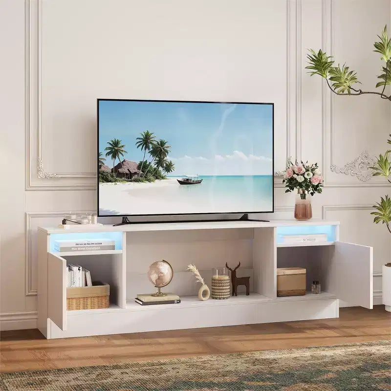 70" Wooden TV Stand for TVs Up to 75", Entertainment Center with Storage and Electric Fireplace Compatibility