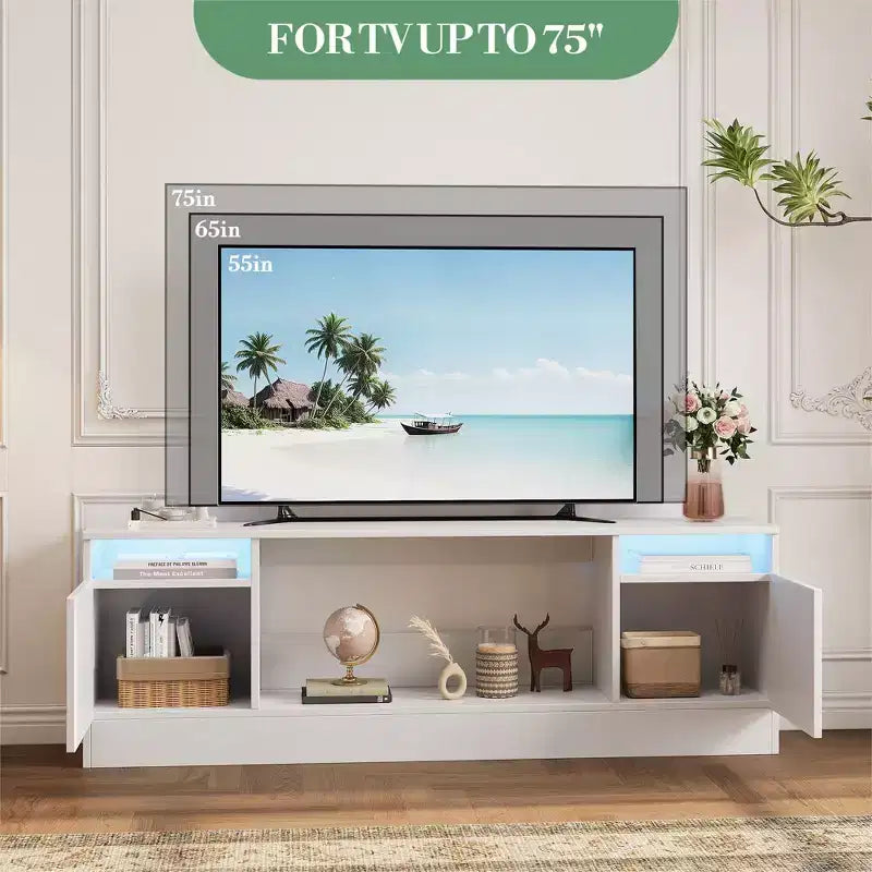70" Wooden TV Stand for TVs Up to 75", Entertainment Center with Storage and Electric Fireplace Compatibility