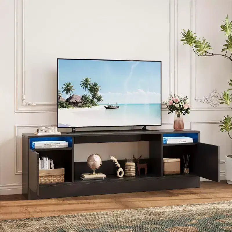70" Wooden TV Stand for TVs Up to 75", Entertainment Center with Storage and Electric Fireplace Compatibility
